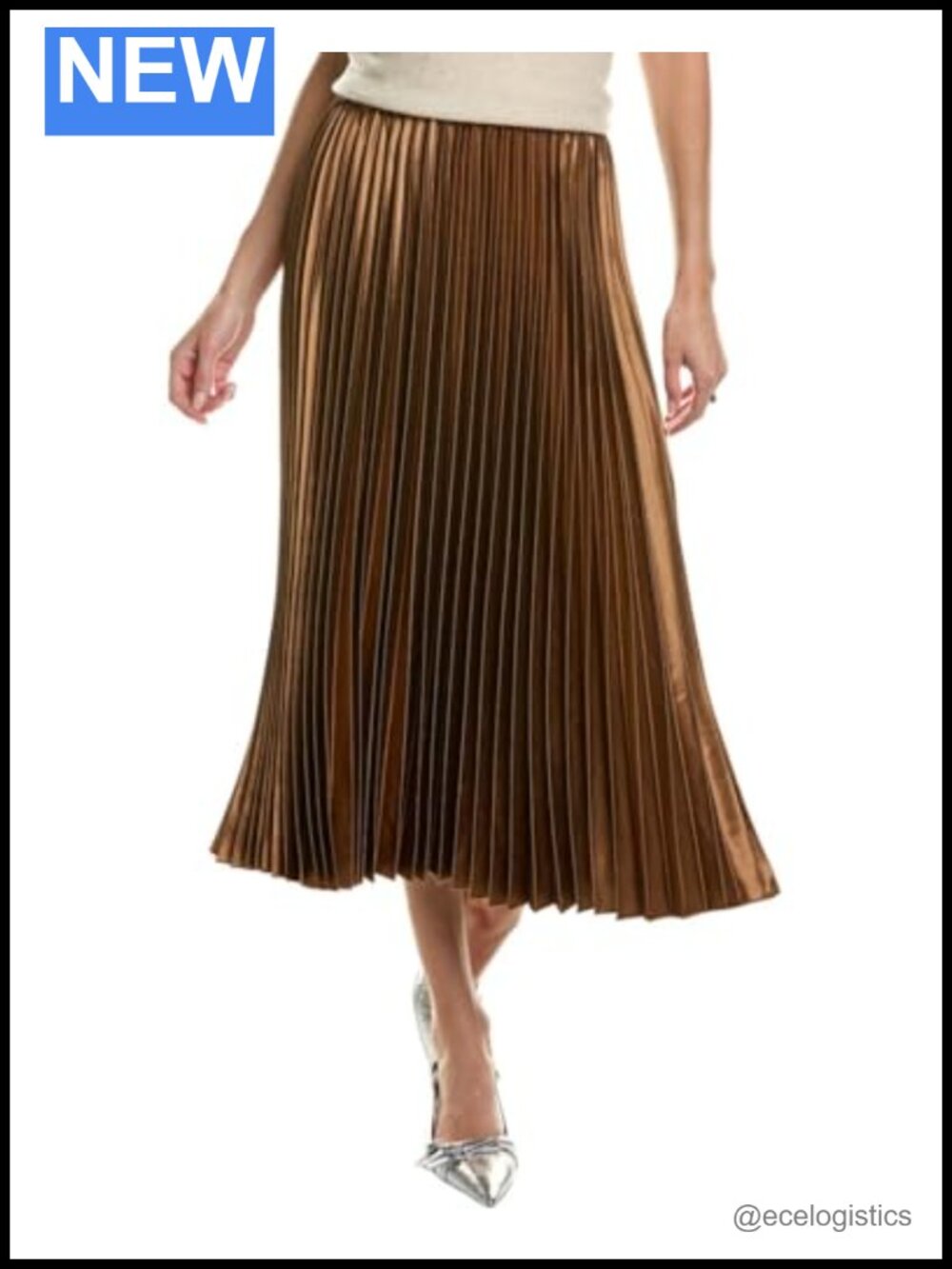 Pull On Pleated Midi Skirt 100% Polyester Formal Office Wear